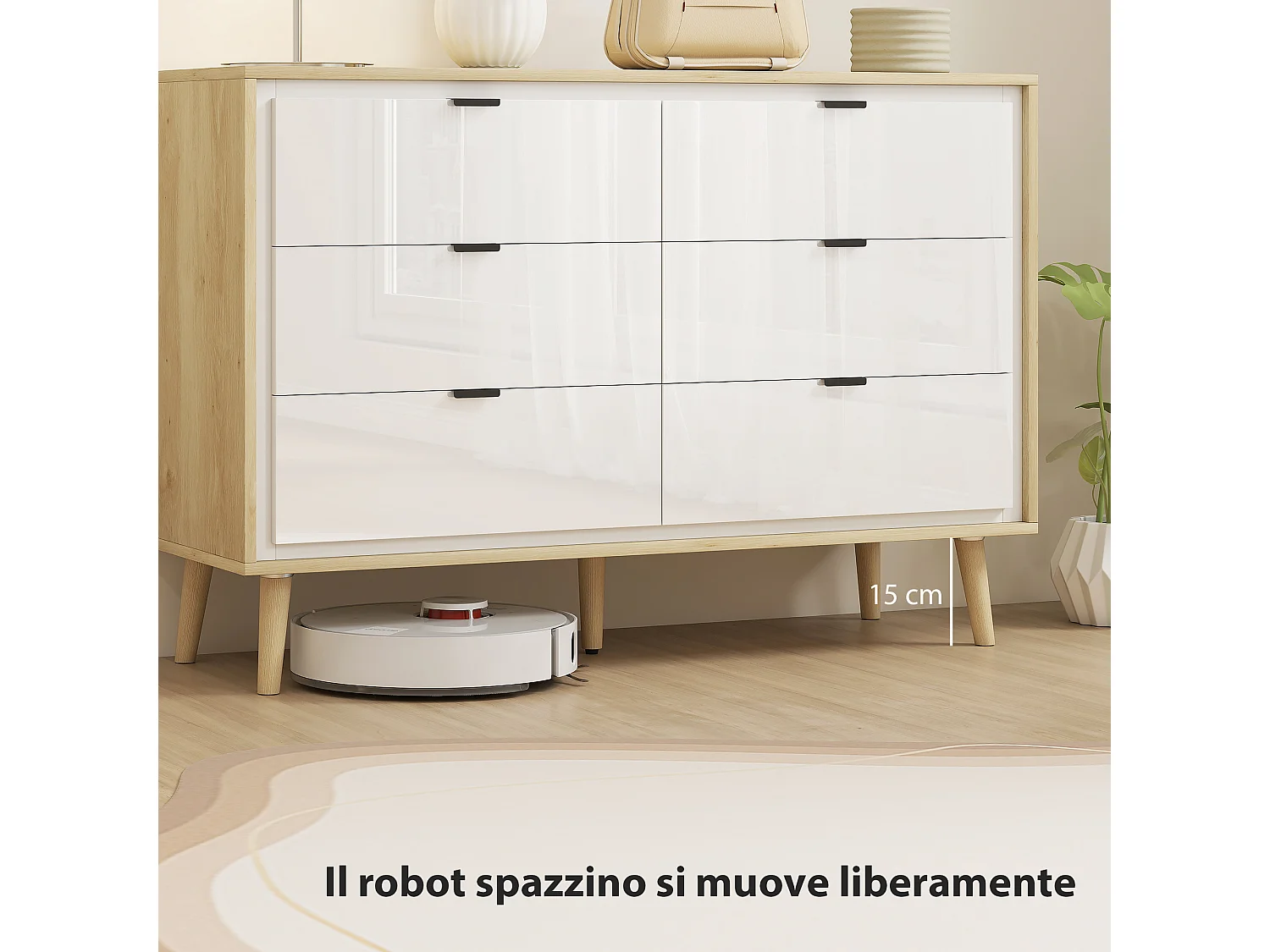 Cassettiera camera da letto 6 cassetti como camera da letto con 5 gambe in legno e maniglia