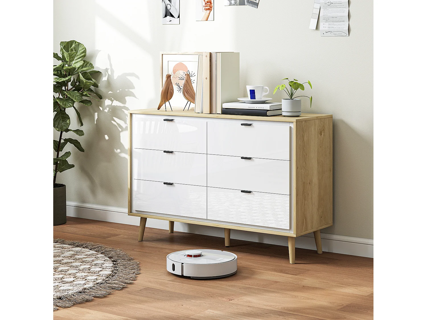 Cassettiera camera da letto 6 cassetti como camera da letto con 5 gambe in legno e maniglia