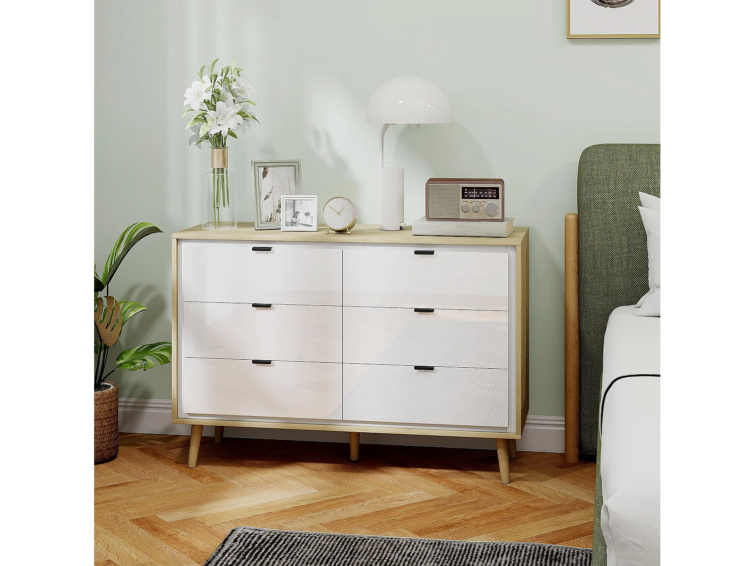 Cassettiera camera da letto 6 cassetti como camera da letto con 5 gambe in legno e maniglia