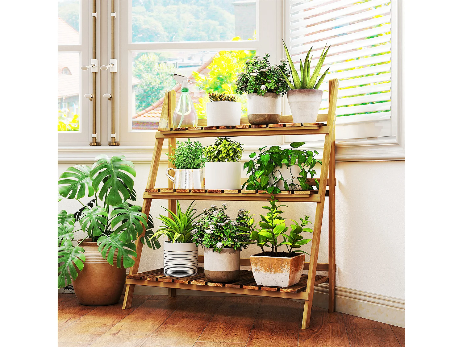 Portapiante pieghevole portavasi in legno di abete 3 livelli