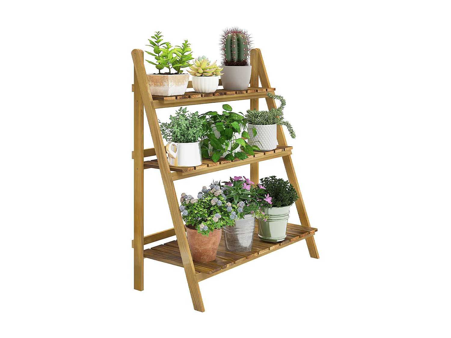 Portapiante pieghevole portavasi in legno di abete 3 livelli