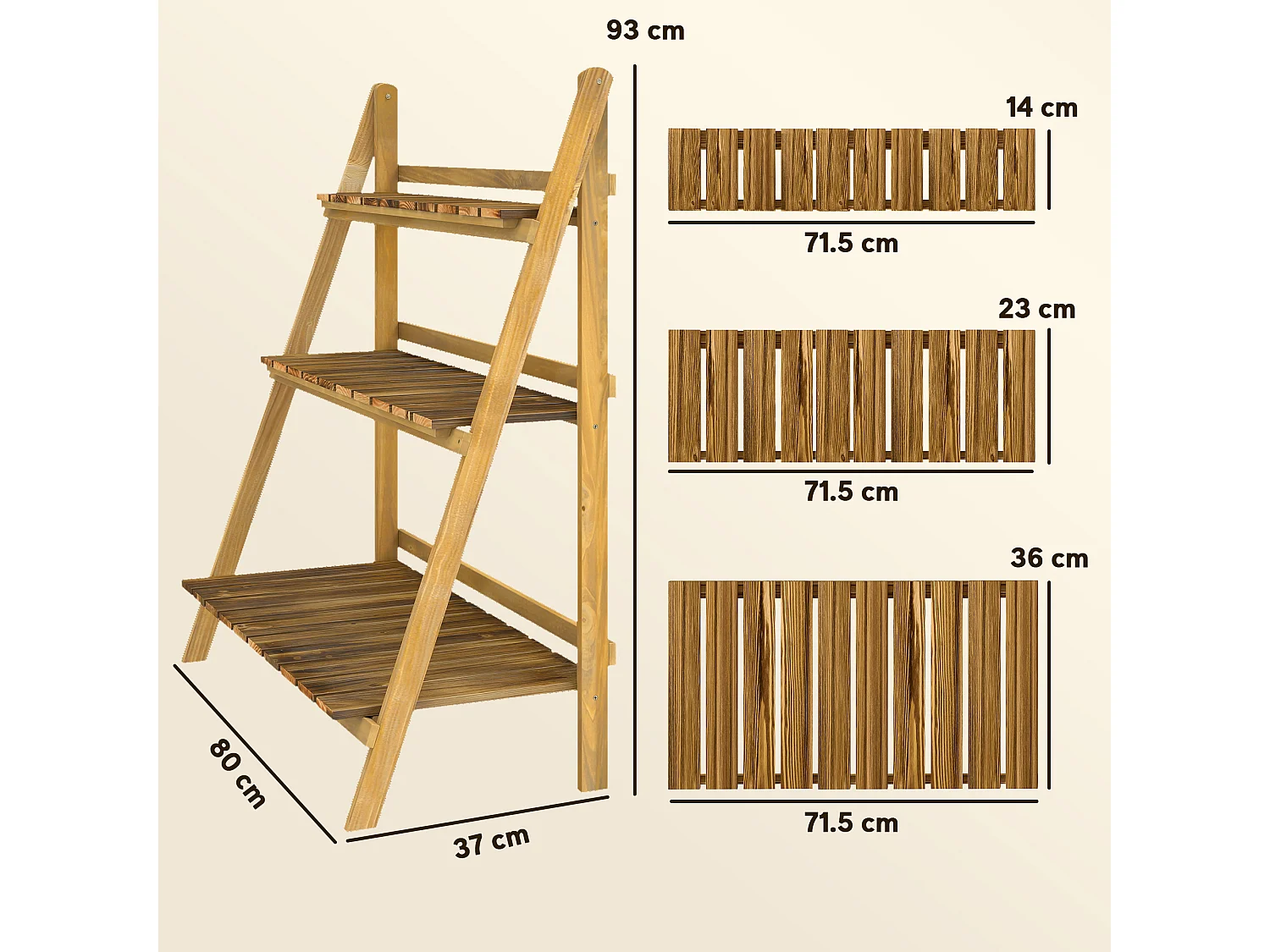 Portapiante pieghevole portavasi in legno di abete 3 livelli