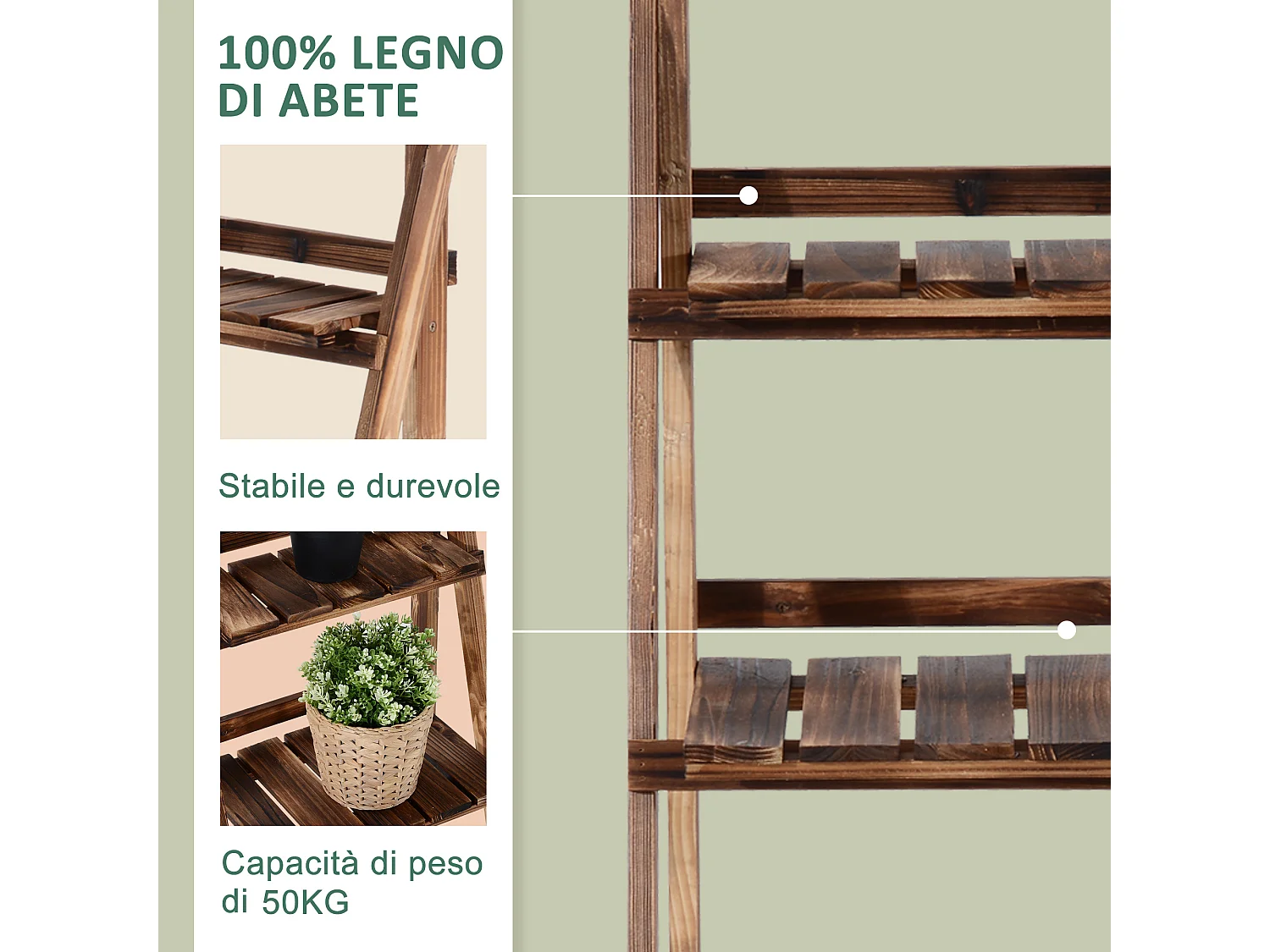 Portapiante pieghevole portavasi in legno di abete 3 livelli