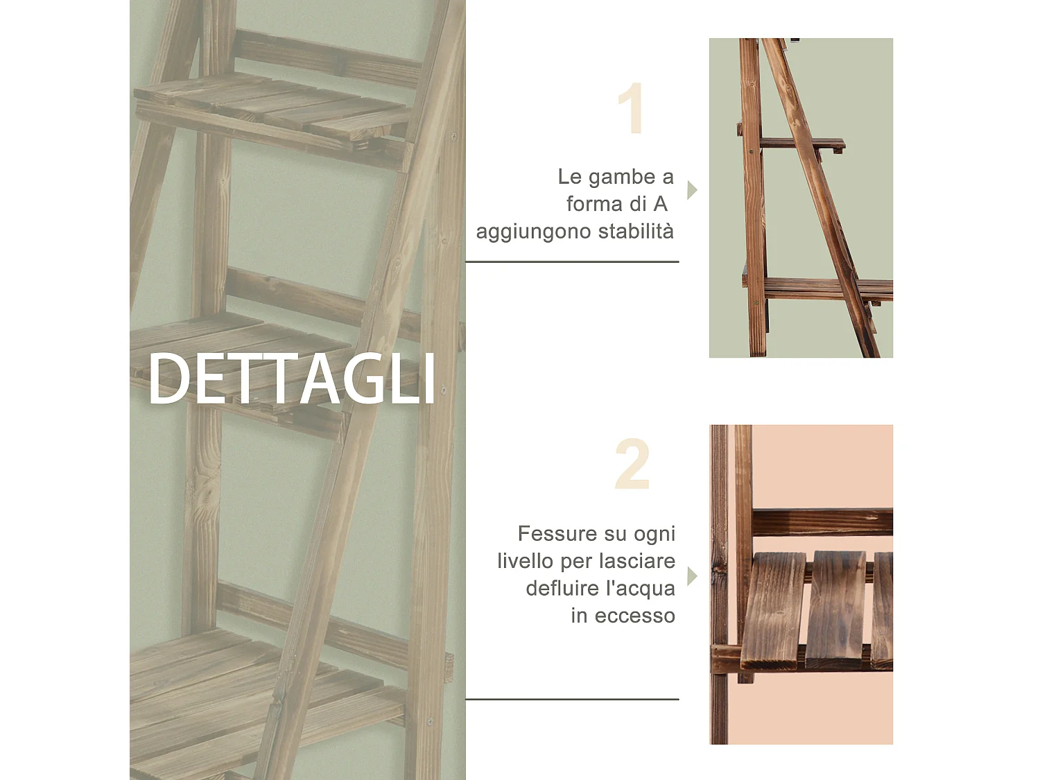 Portapiante pieghevole portavasi in legno di abete 3 livelli