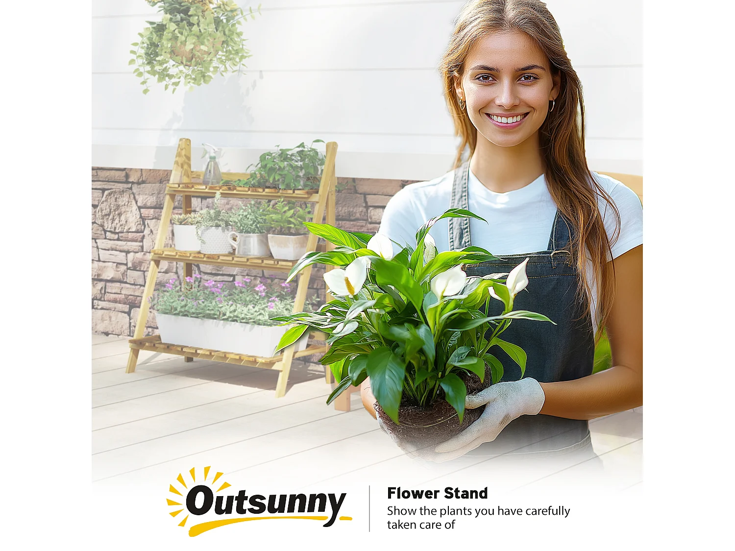 Portapiante pieghevole portavasi in legno di abete 3 livelli