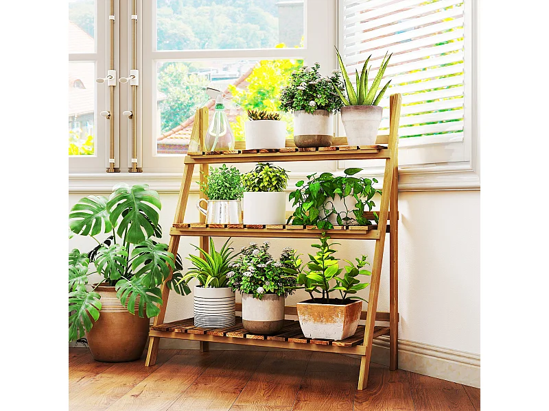 Portapiante pieghevole portavasi in legno di abete 3 livelli