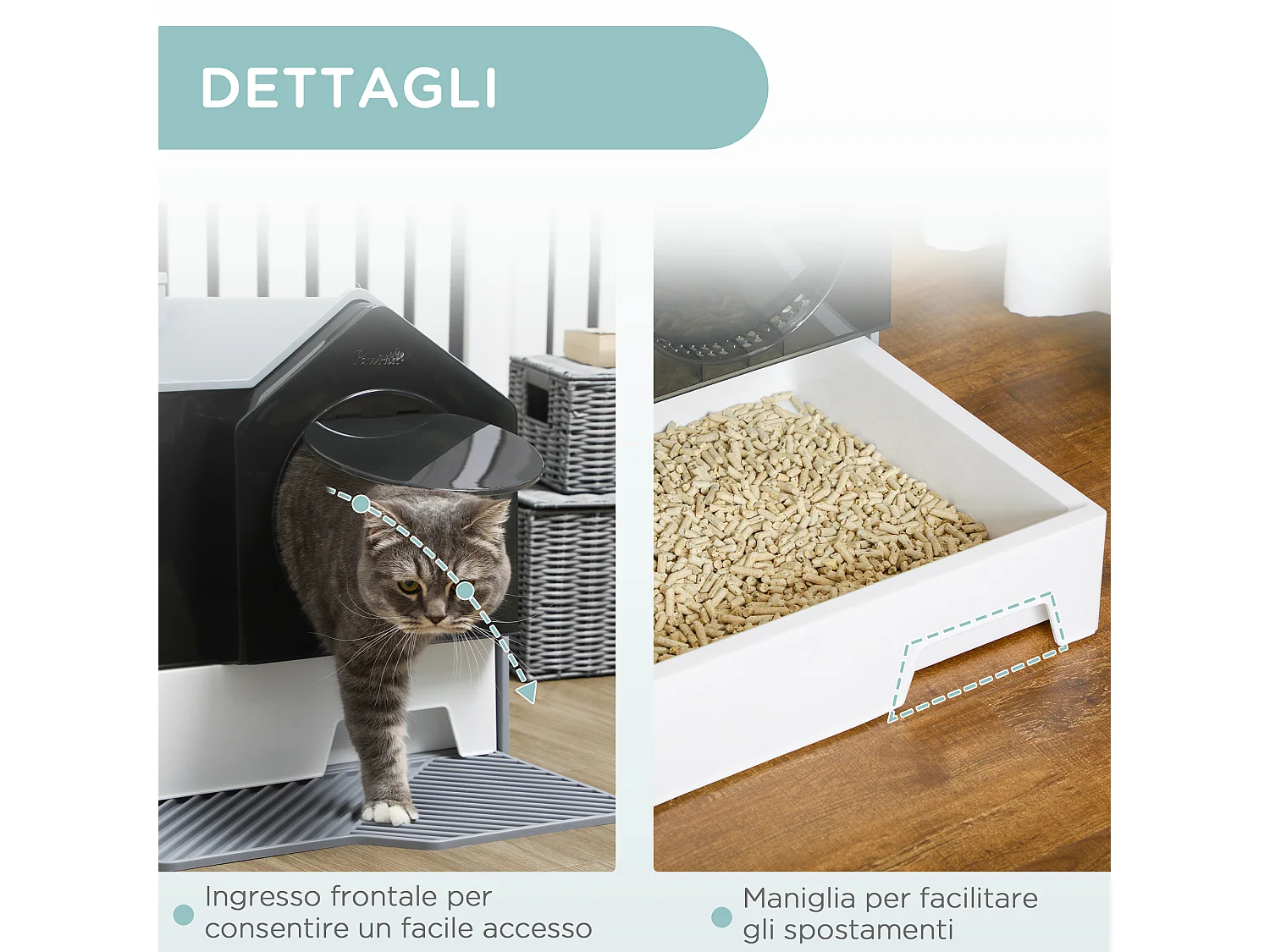 Lettiera per gatti chiusa con vassoio tappetino e paletta