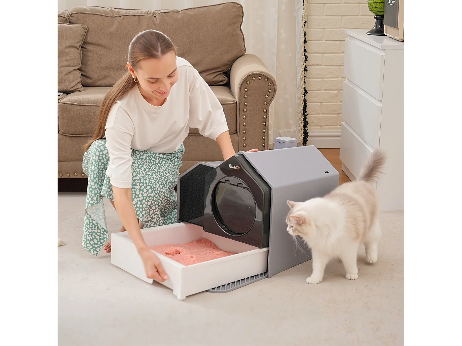 Lettiera per gatti chiusa con vassoio tappetino e paletta