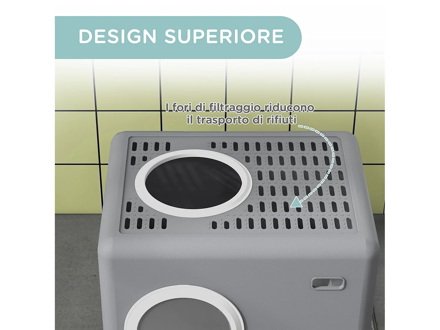 Lettiera per gatti chiusa con paletta e vassoio estraibile grigio