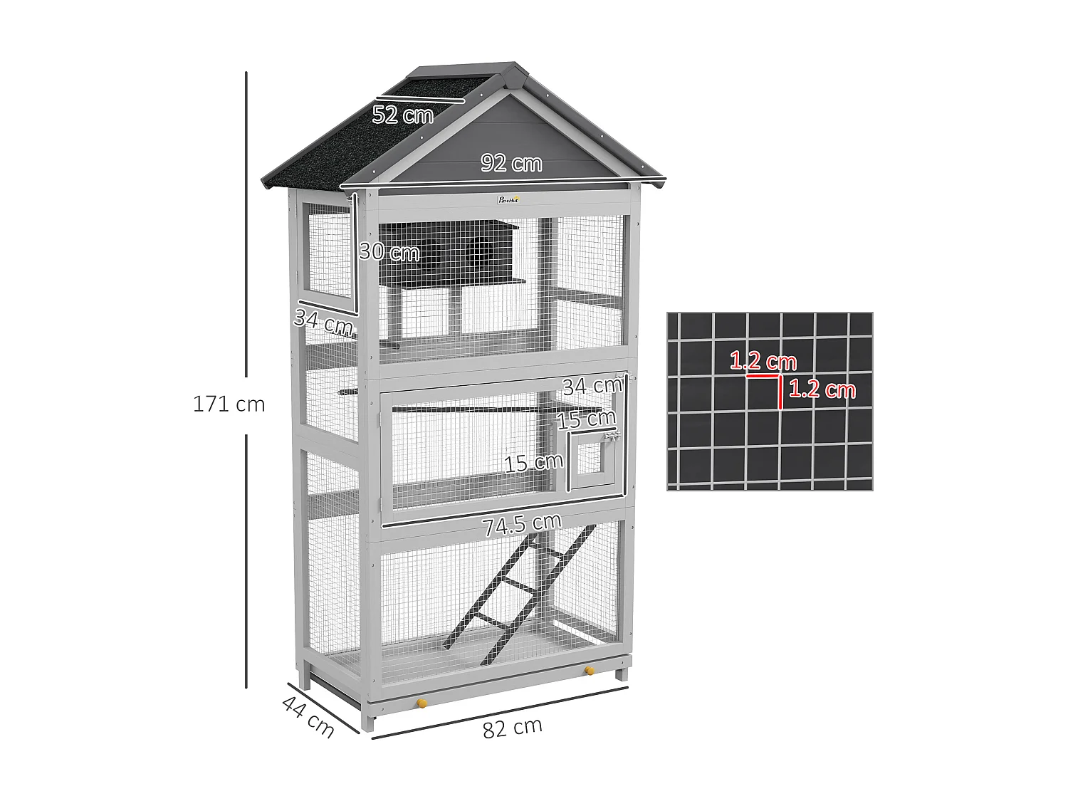 Voliera per uccellini a 3 porte in legno e metallo grigia e nera