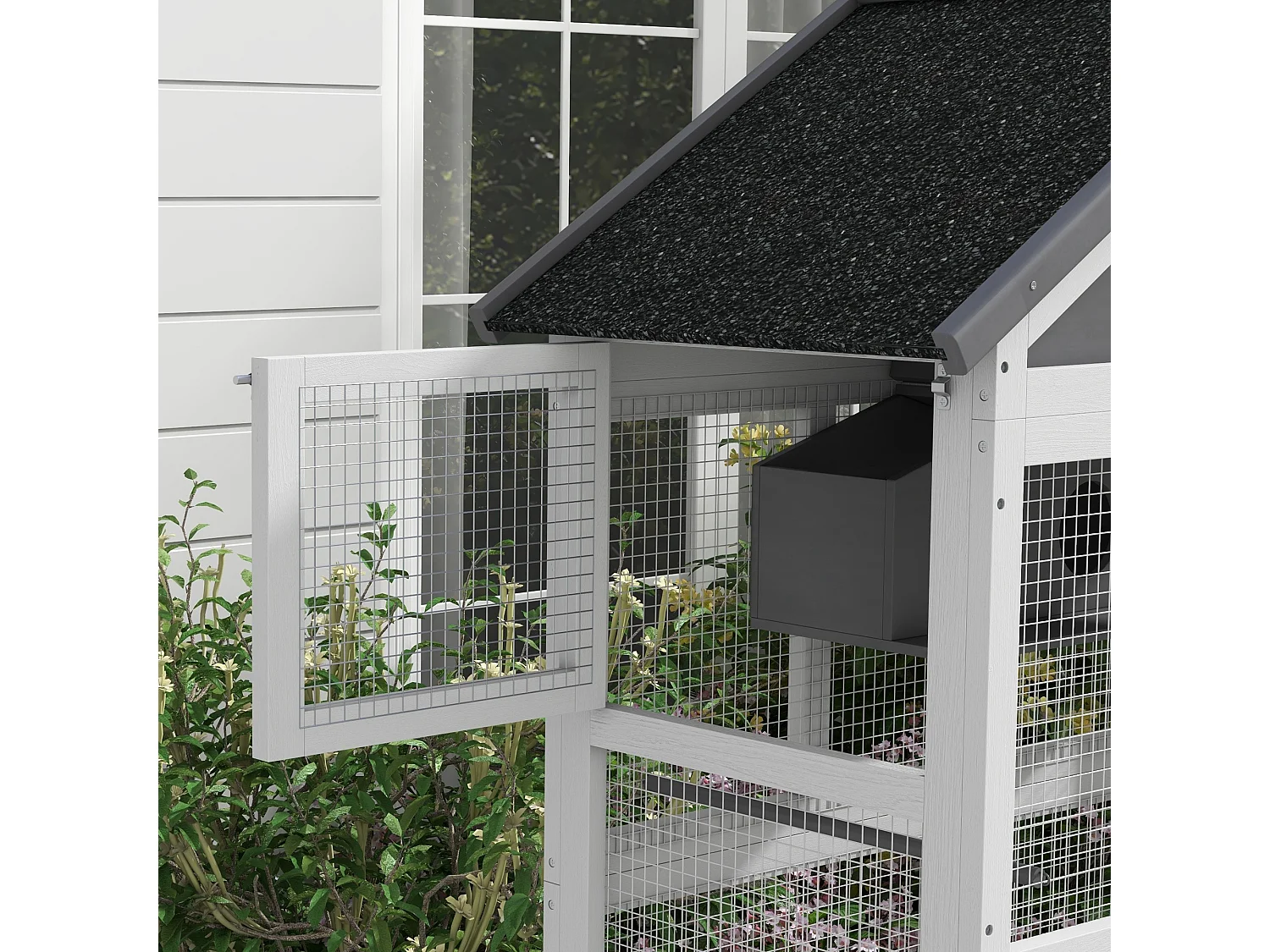 Voliera per uccellini a 3 porte in legno e metallo grigia e nera