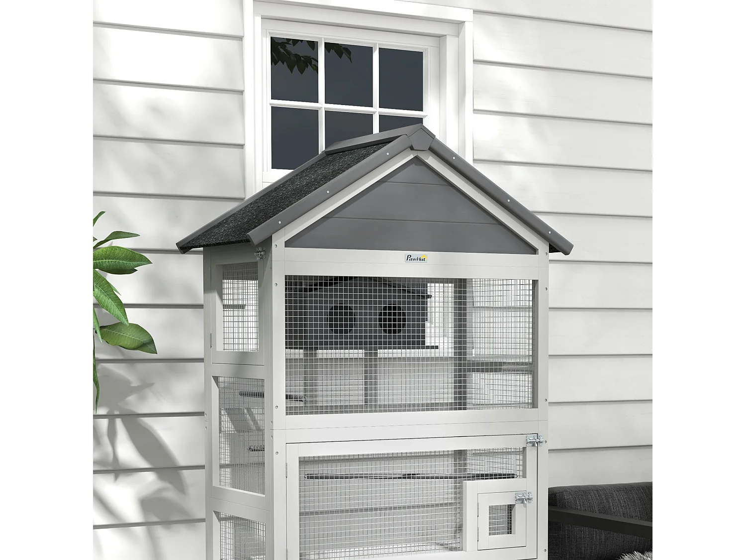 Voliera per uccellini a 3 porte in legno e metallo grigia e nera