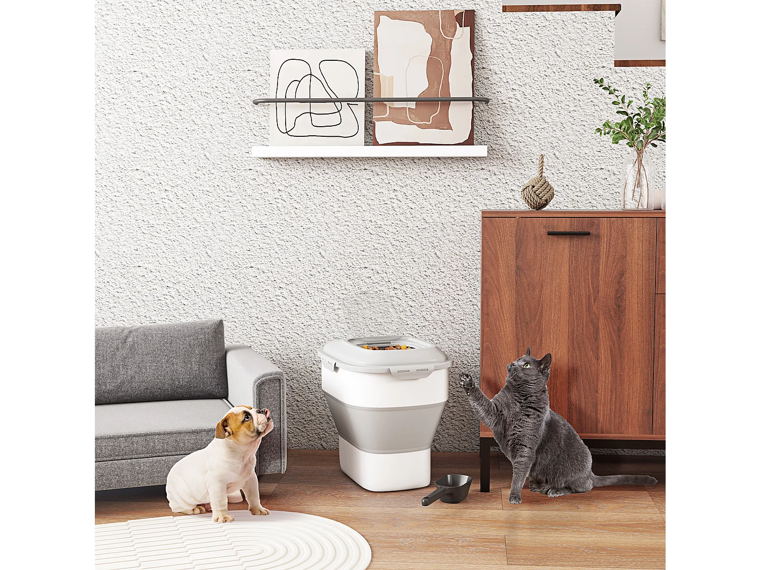 Porta crocchette cani capacità 5-25l con chiusura ermetica grigio