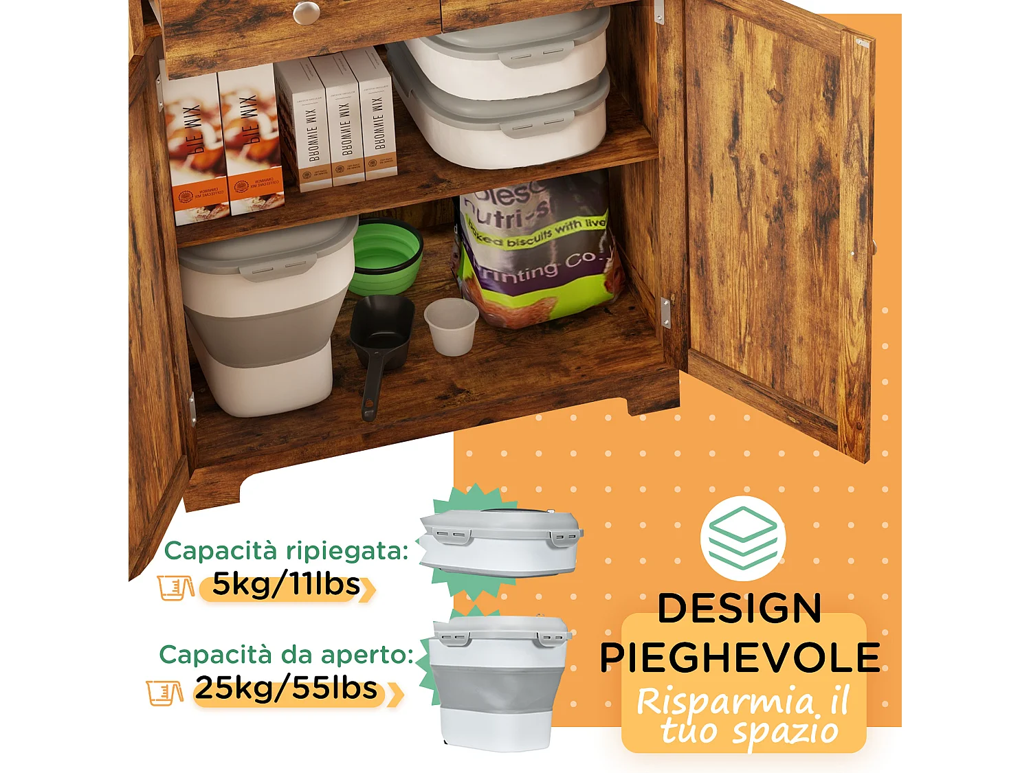 Porta crocchette cani capacità 5-25l con chiusura ermetica grigio