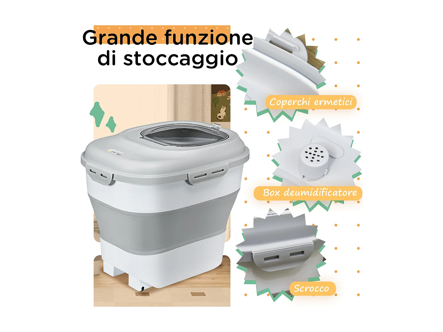 Porta crocchette cani capacità 5-25l con chiusura ermetica grigio