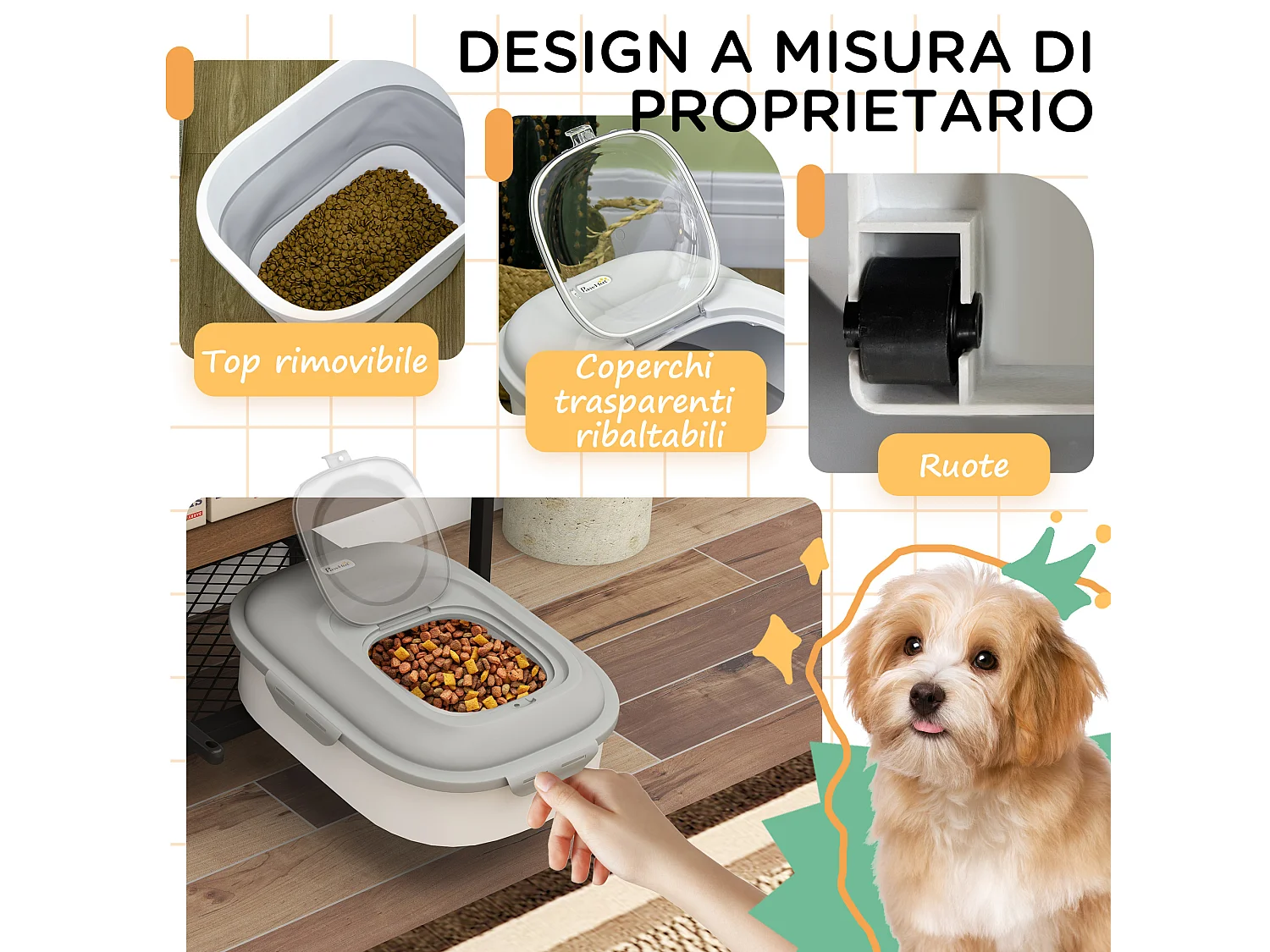 Porta crocchette cani capacità 5-25l con chiusura ermetica grigio