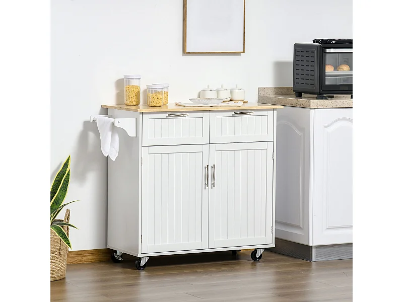Carrello da cucina multiuso in legno 104x46x91cm bianco