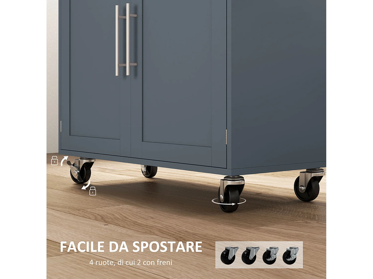 Carrello da cucina con cassetto e armadietto color legno e grigio