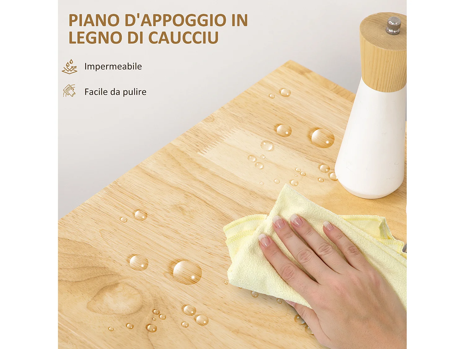 Carrello da cucina con cassetto e armadietto color legno e grigio