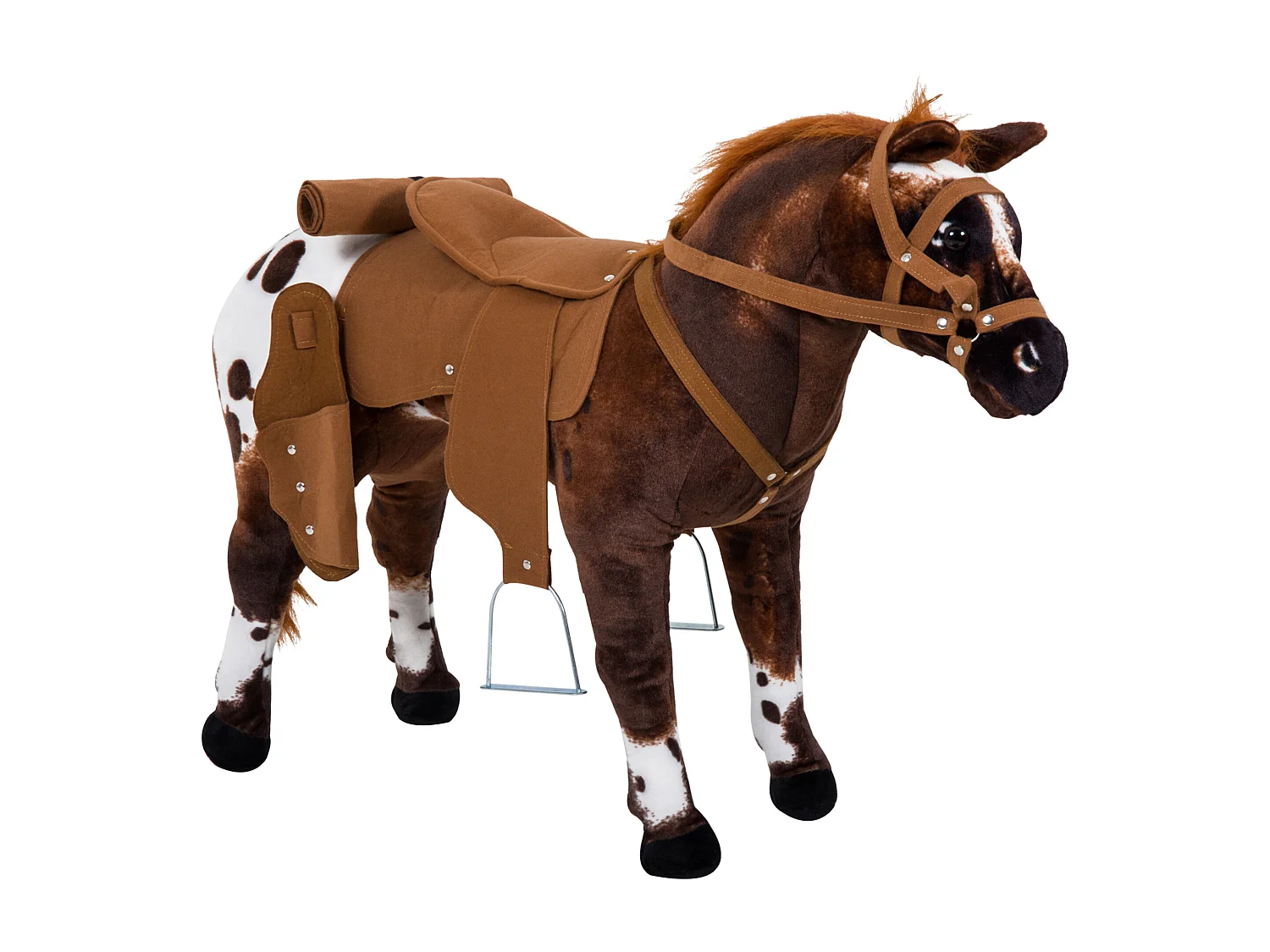 Cavallo a dondolo per bambini con nitrito, sella e staffe marrone