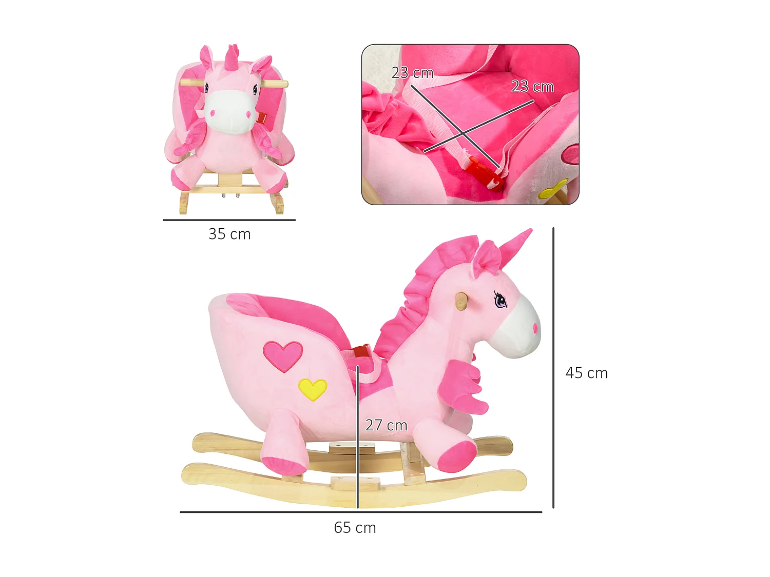 Unicorno a dondolo per bambini da 18-36 mesi con musiche e cintura