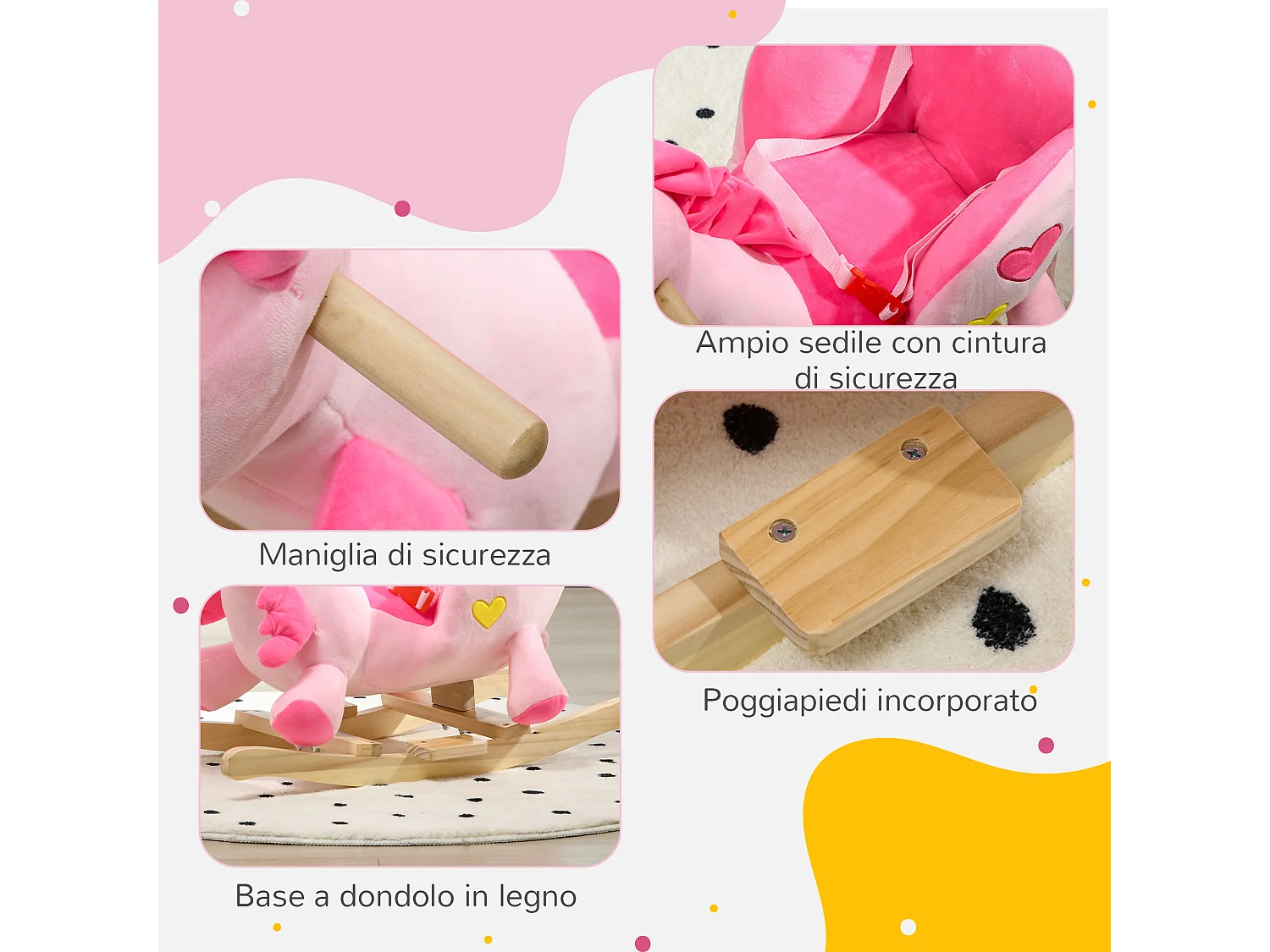 Unicorno a dondolo per bambini da 18-36 mesi con musiche e cintura