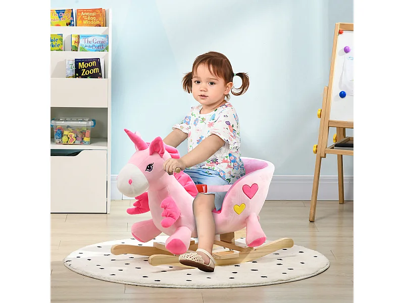 Unicorno a dondolo per bambini da 18-36 mesi con musiche e cintura