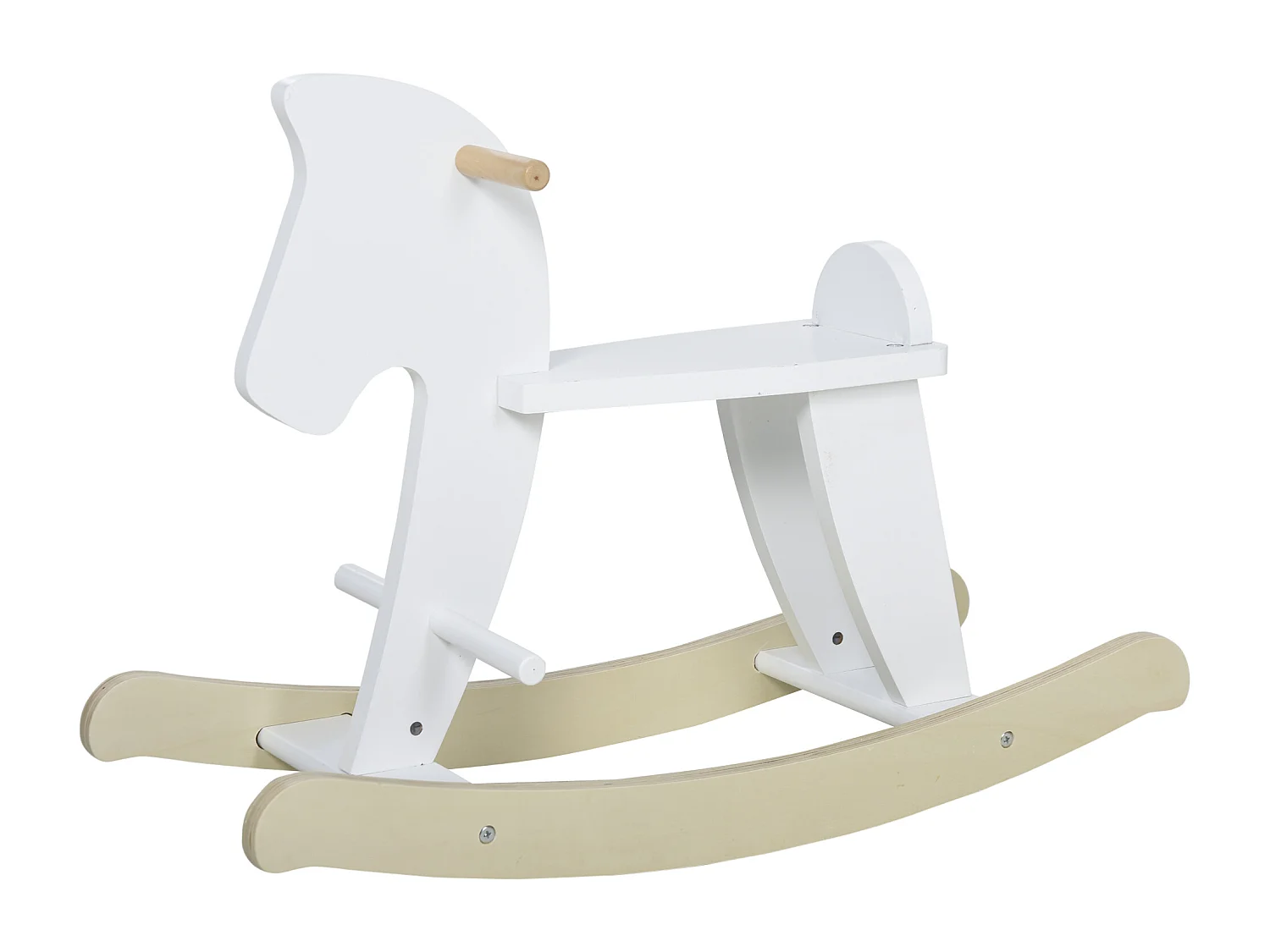 Cavallo a dondolo classico in legno bambini da 1-3 anni bianco