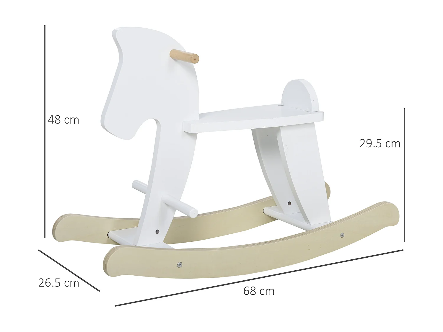 Cavallo a dondolo classico in legno bambini da 1-3 anni bianco