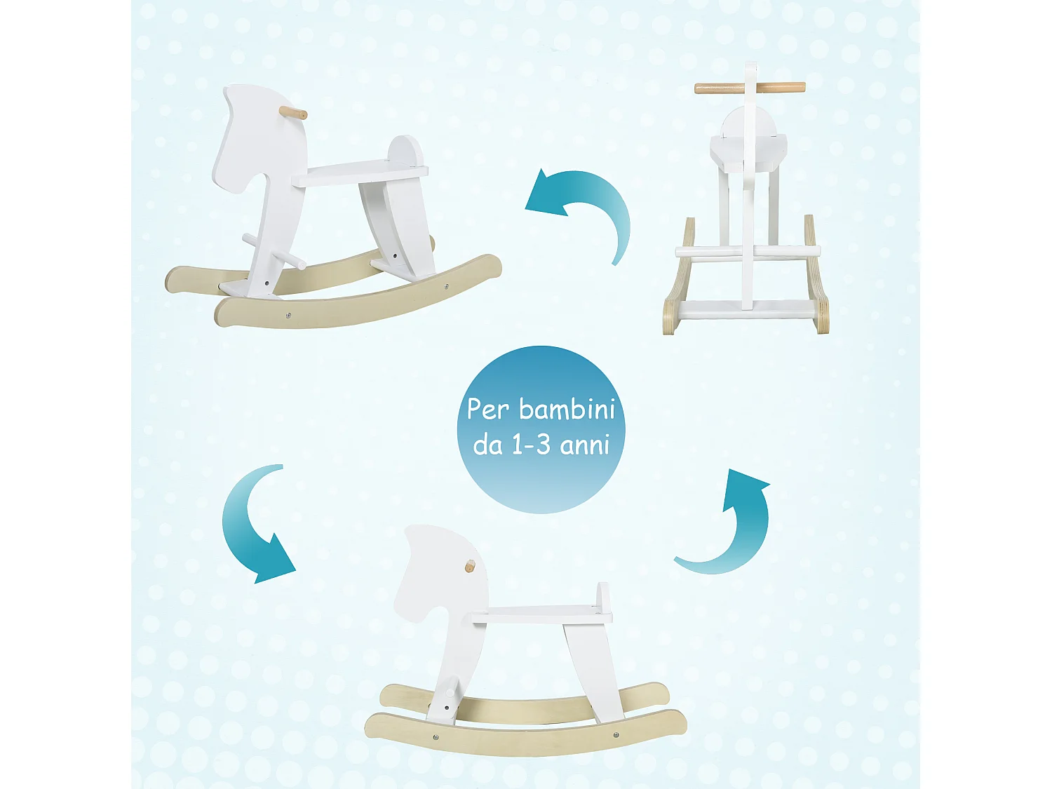 Cavallo a dondolo classico in legno bambini da 1-3 anni bianco