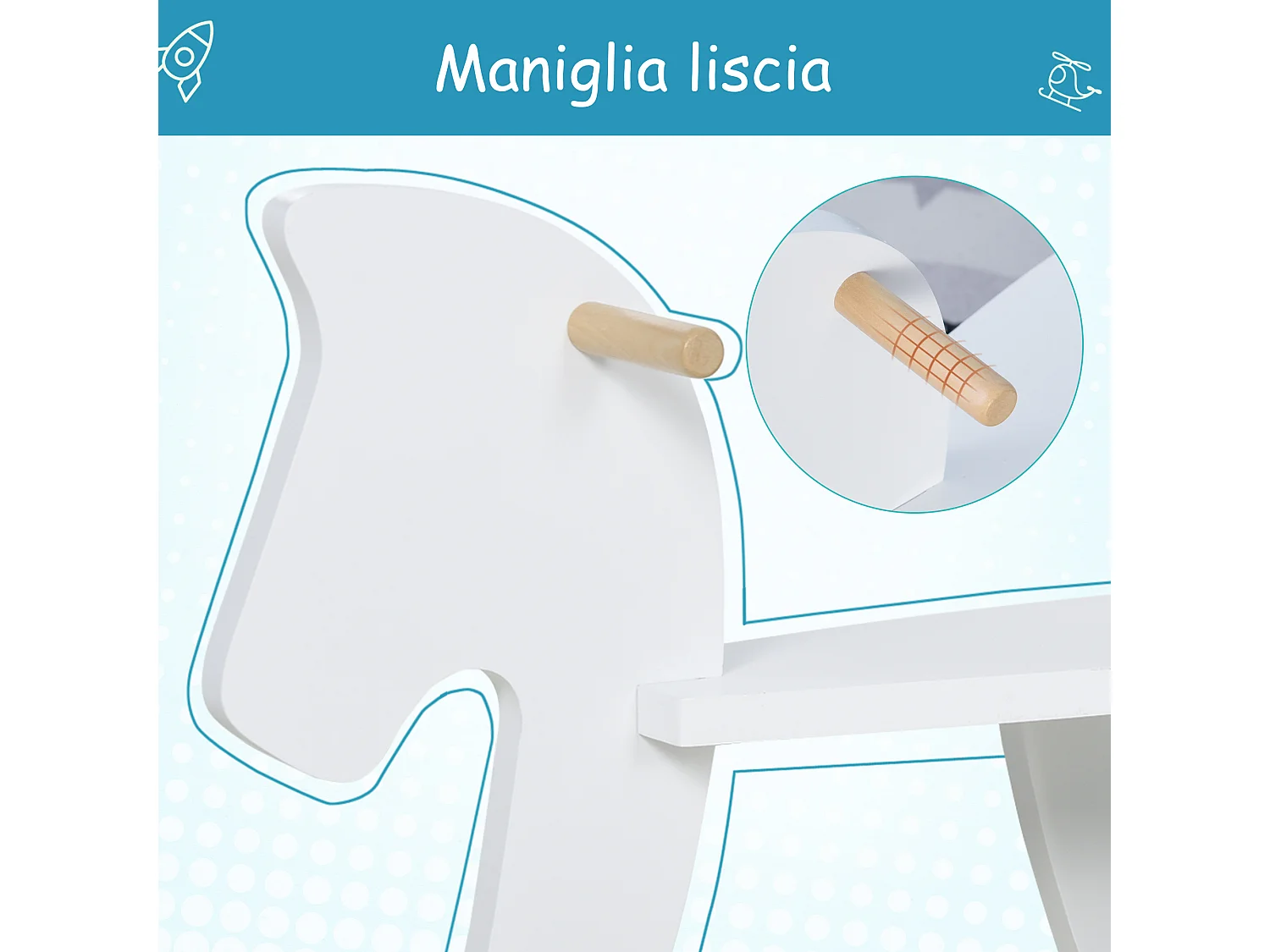 Cavallo a dondolo classico in legno bambini da 1-3 anni bianco