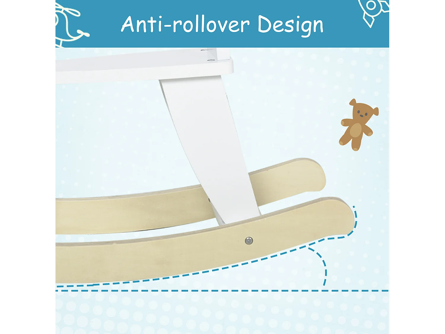 Cavallo a dondolo classico in legno bambini da 1-3 anni bianco