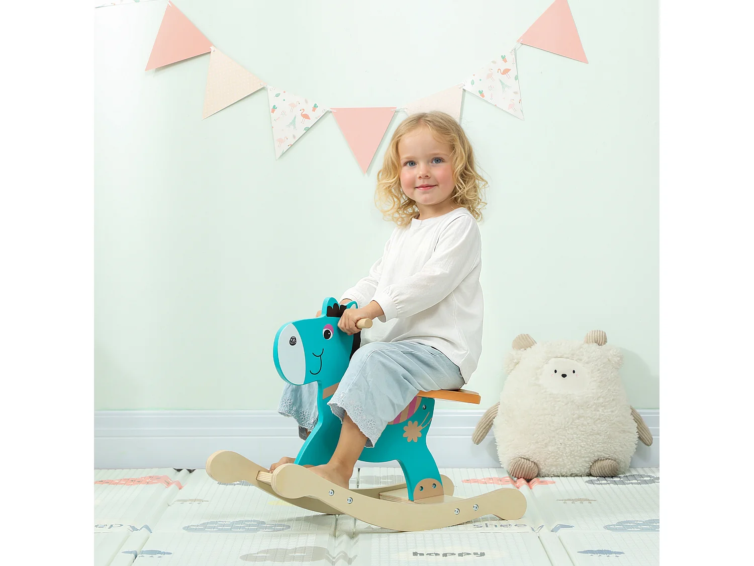 Cavallo a dondolo a forma di asino per bambini 2-5 anni 59x27x43 cm