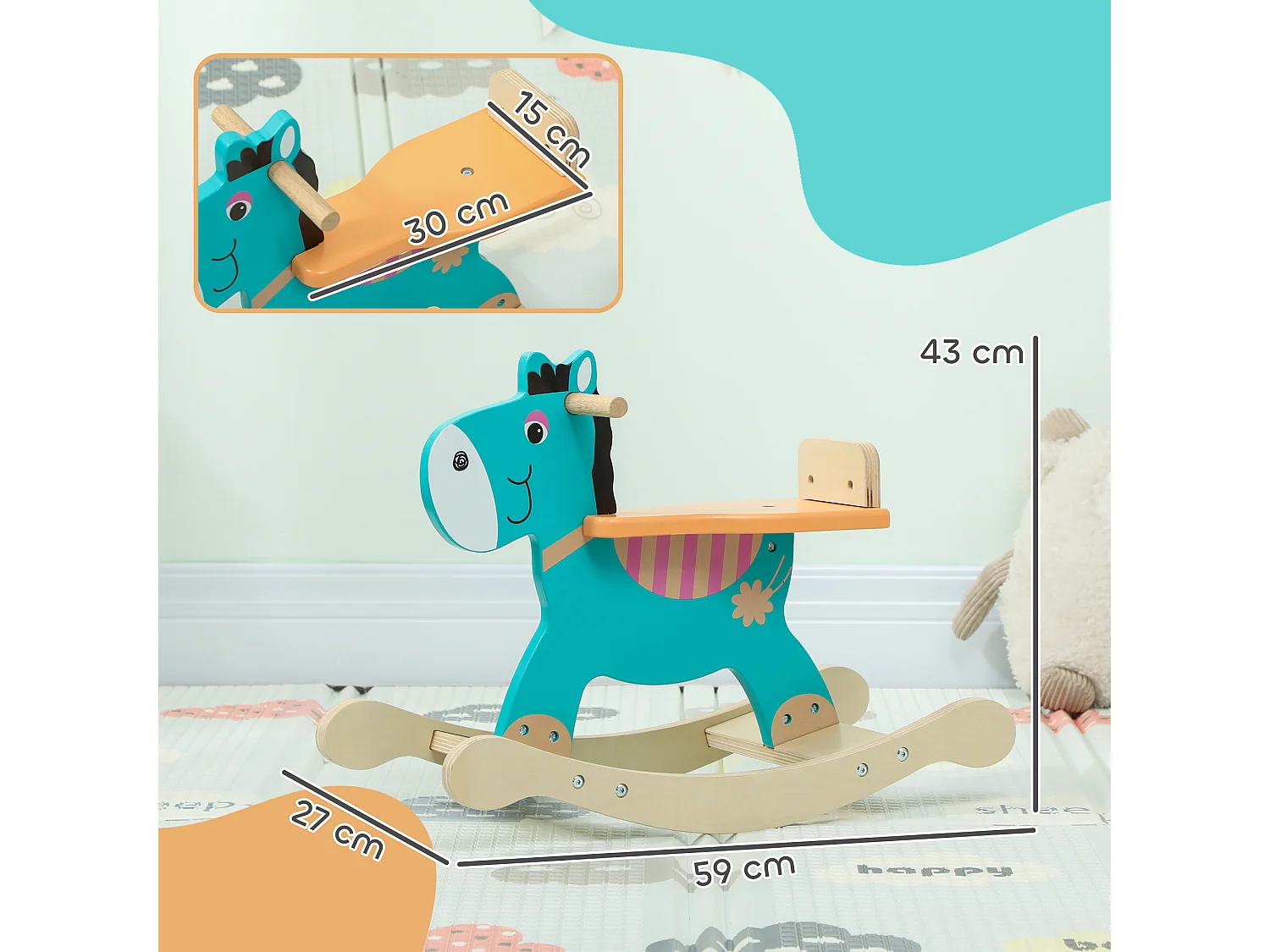 Cavallo a dondolo a forma di asino per bambini 2-5 anni 59x27x43 cm