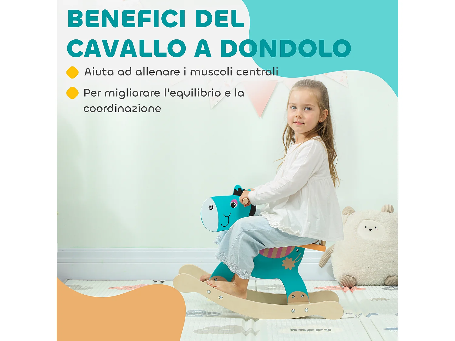 Cavallo a dondolo a forma di asino per bambini 2-5 anni 59x27x43 cm