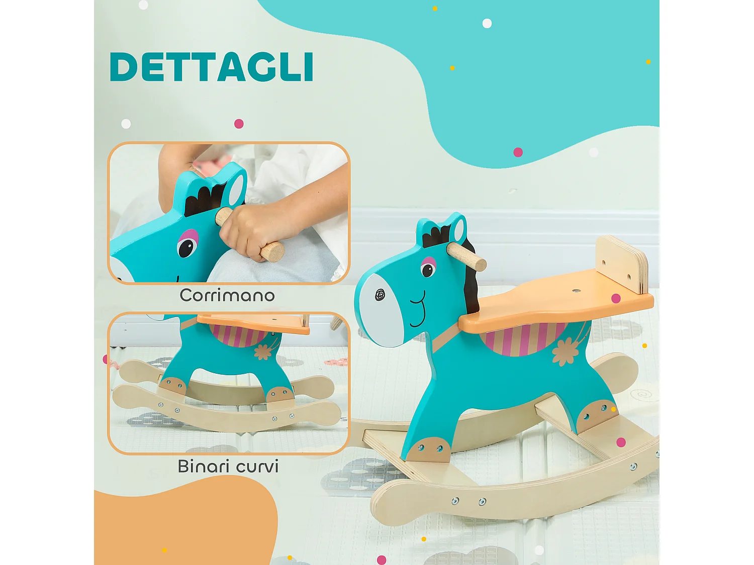 Cavallo a dondolo a forma di asino per bambini 2-5 anni 59x27x43 cm