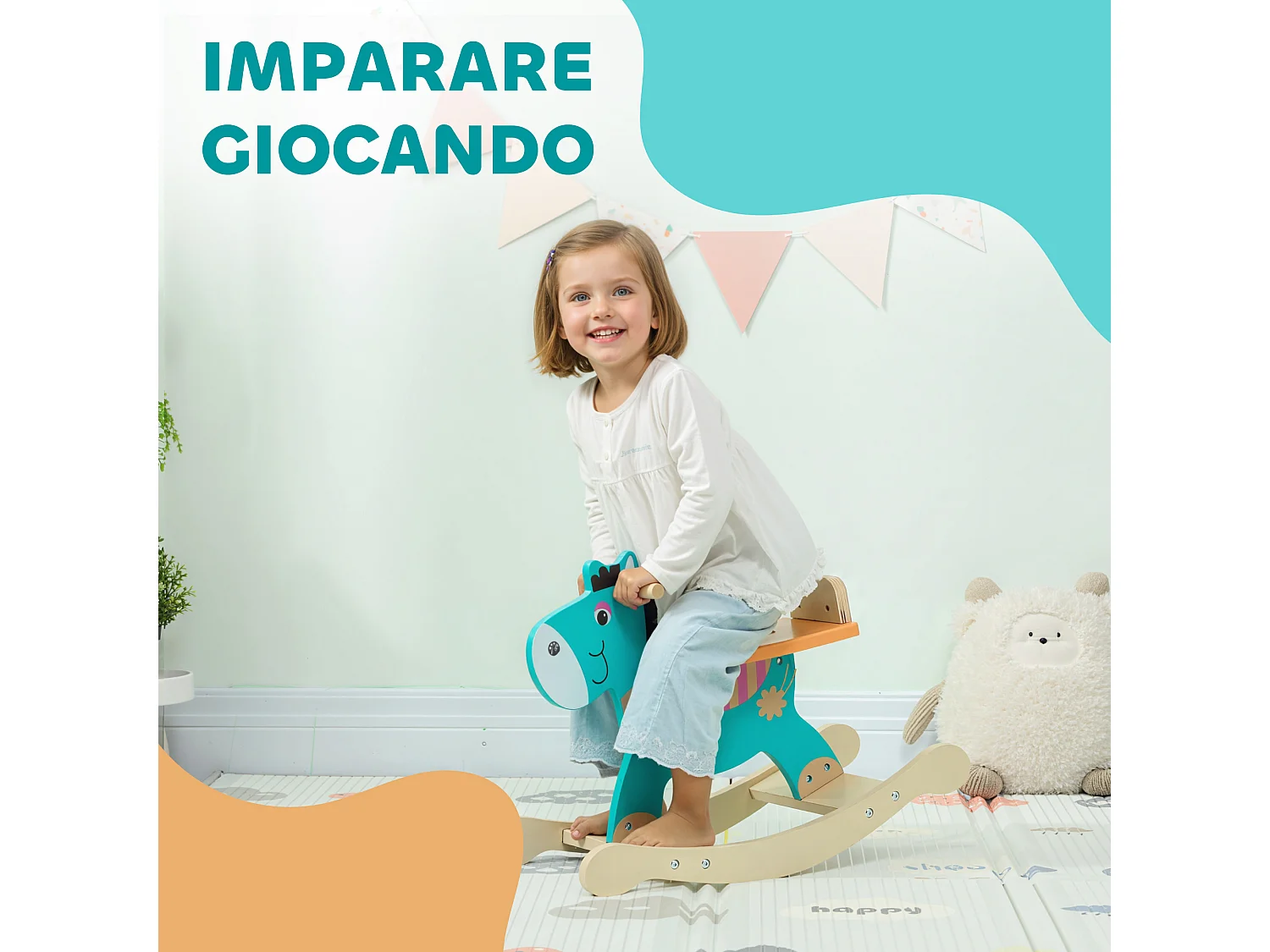 Cavallo a dondolo a forma di asino per bambini 2-5 anni 59x27x43 cm