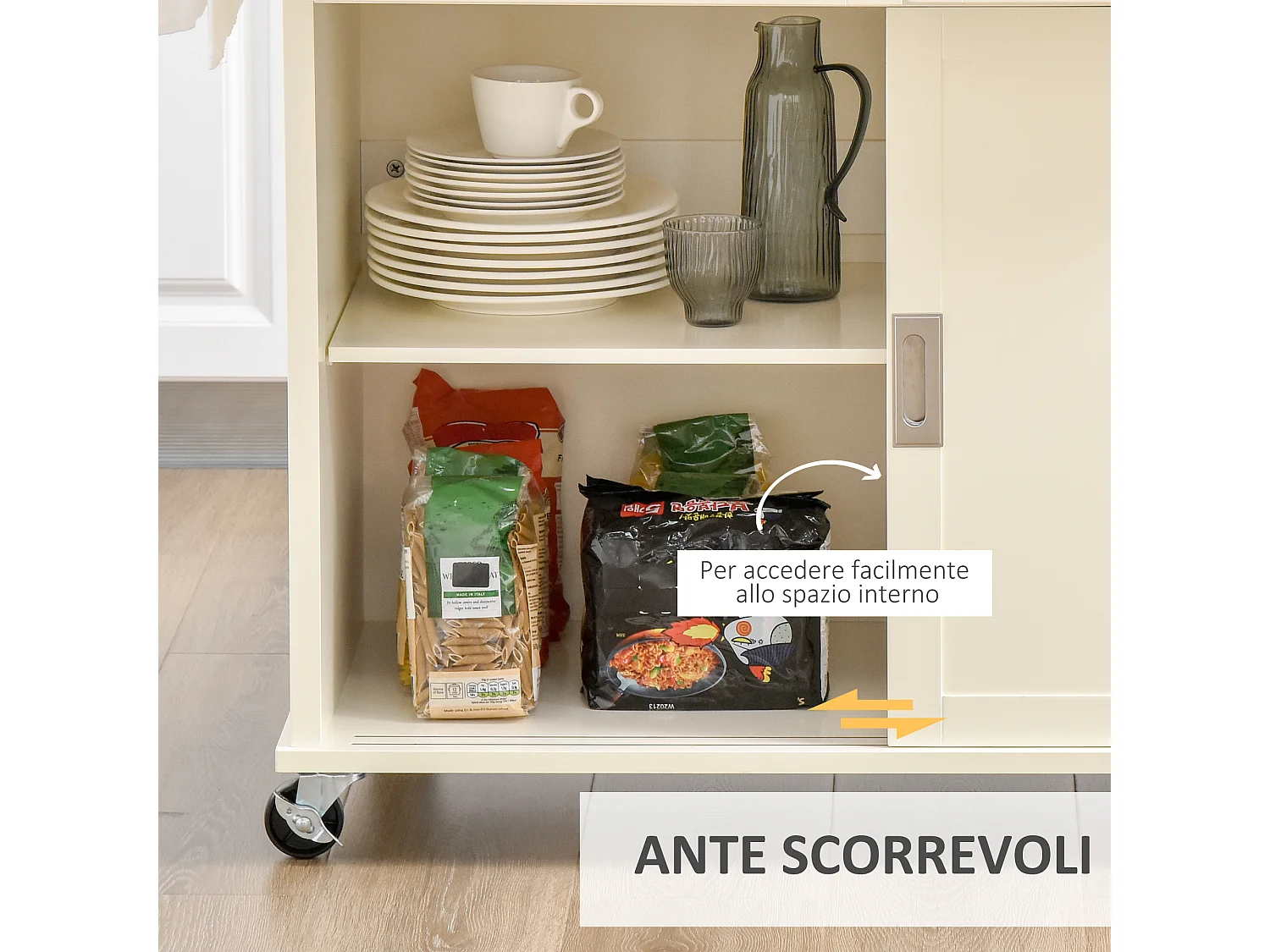 Isola per cucina con cassetti armadio e portasciugamani bianco