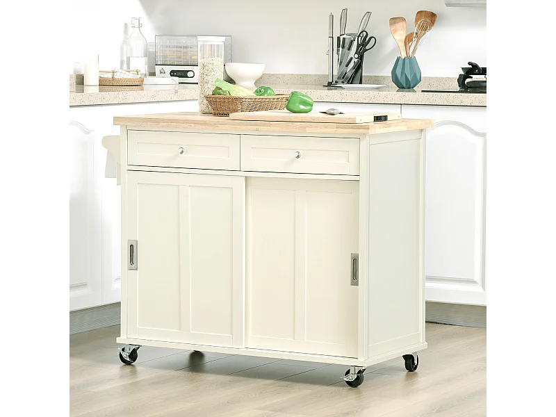 Isola per cucina con cassetti armadio e portasciugamani bianco