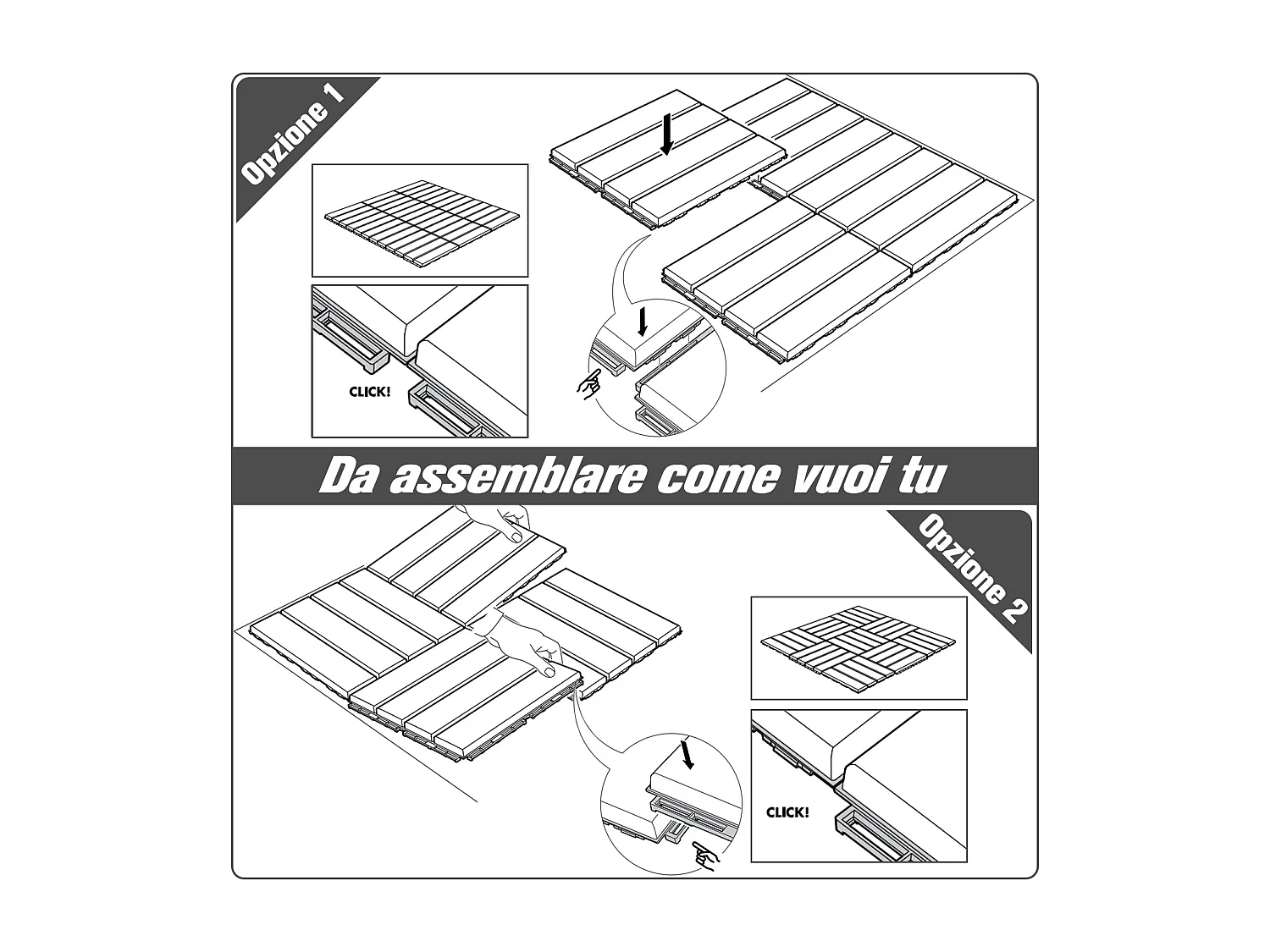 Set 9 mattonelle a incastro per esterni e interni nero