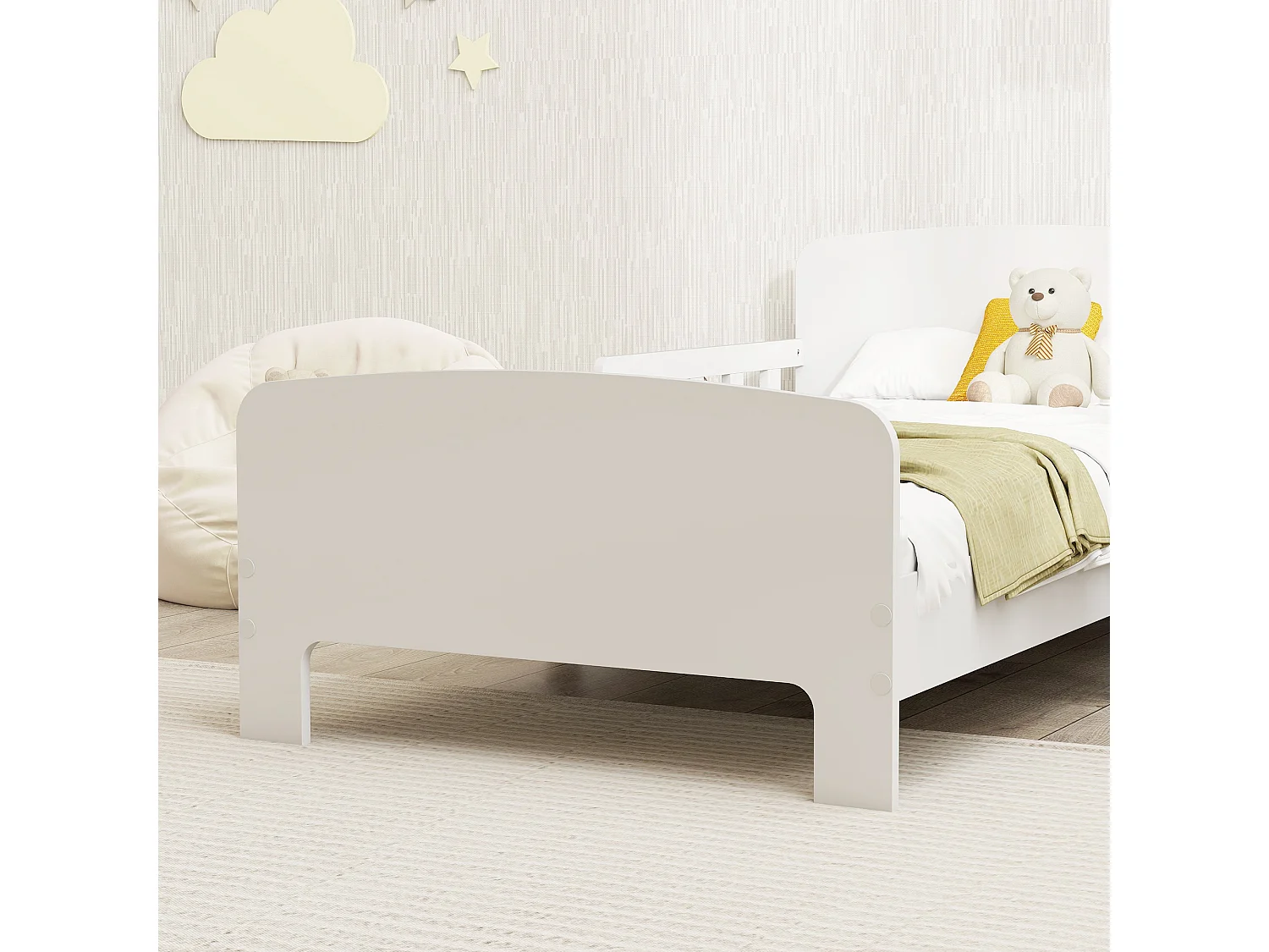 Letto per bambini 3-8 anni basso con sponde laterali in legno bianco