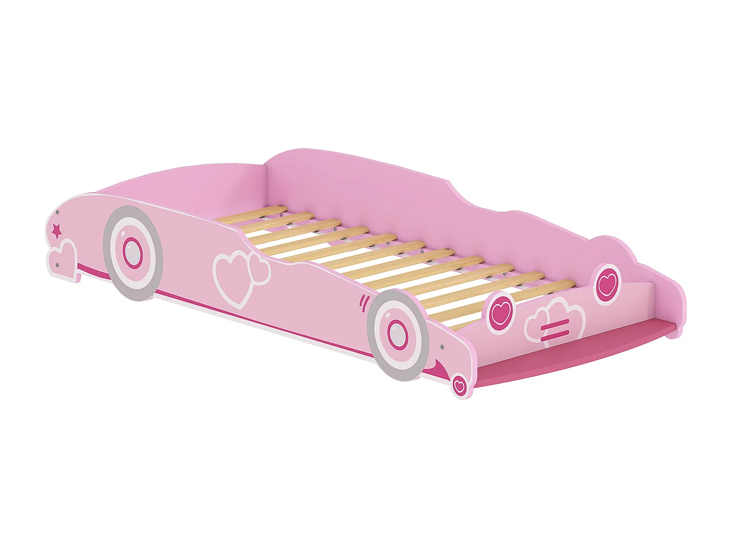 Letto per bambini a forma di macchina con sponde rialzate rosa