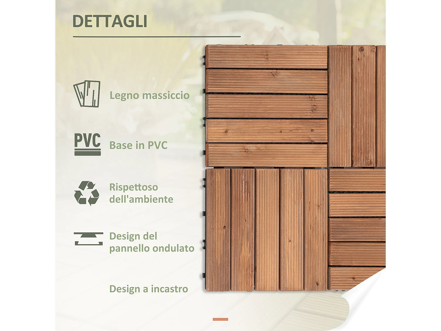 Piastrelle per esterni montaggio a incastro in legno 27 pezzi