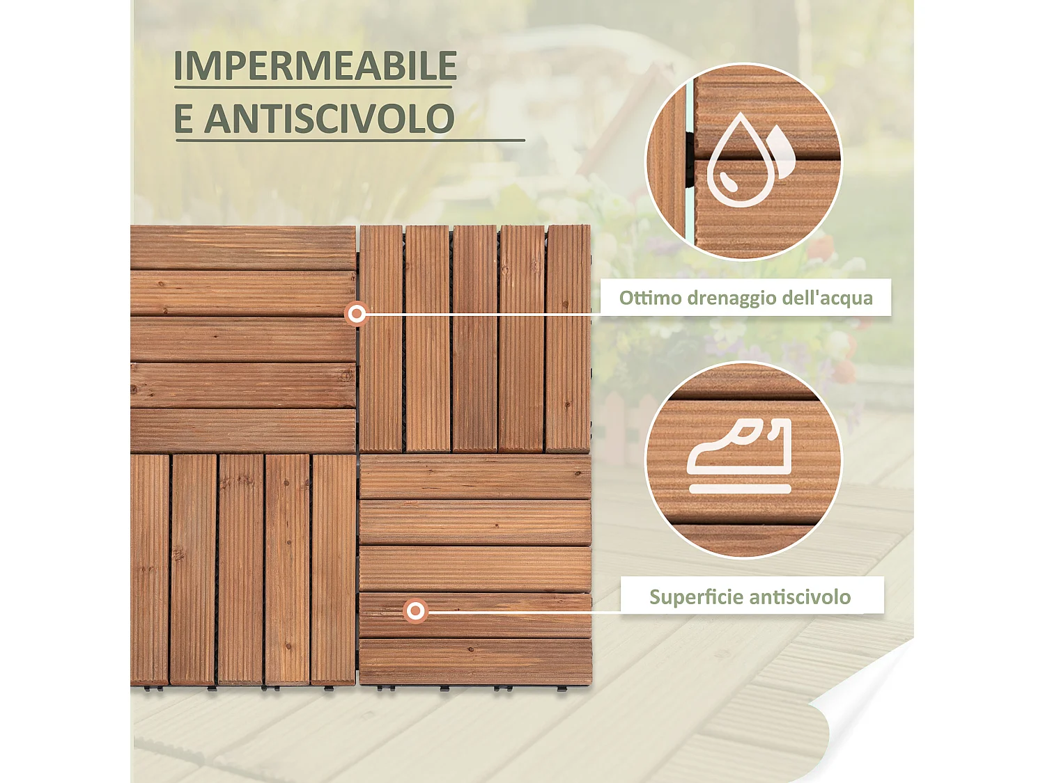 Piastrelle per esterni montaggio a incastro in legno 27 pezzi