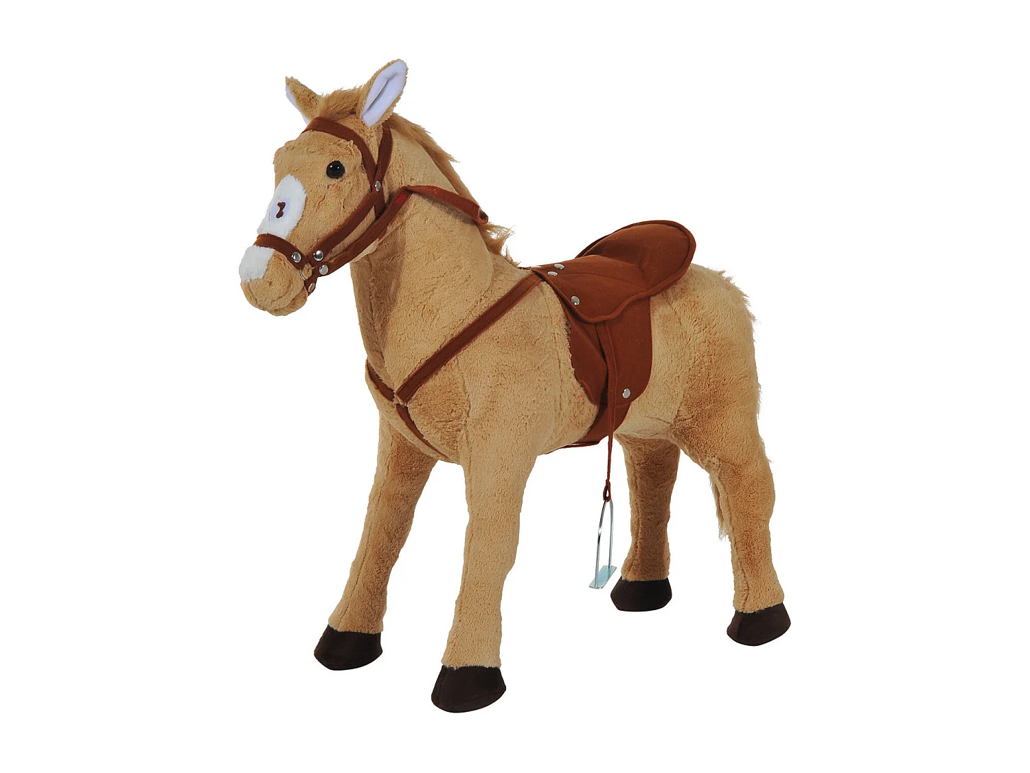 Cavallo giocattolo con sella, briglie e poggiapiedi 85x28x60 cm beige