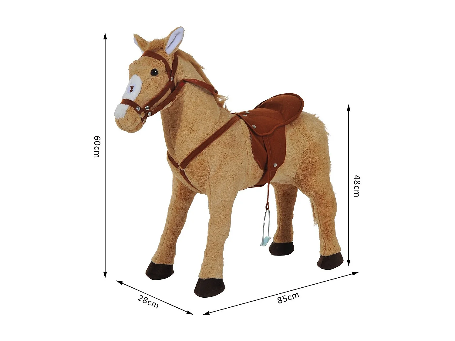 Cavallo giocattolo con sella, briglie e poggiapiedi 85x28x60 cm beige
