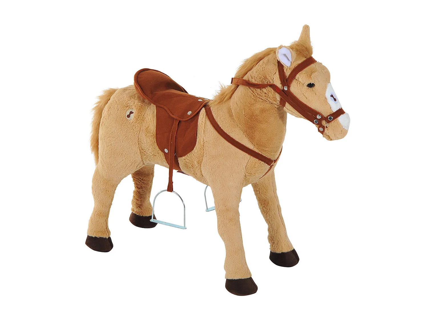 Cavallo giocattolo con sella, briglie e poggiapiedi 85x28x60 cm beige