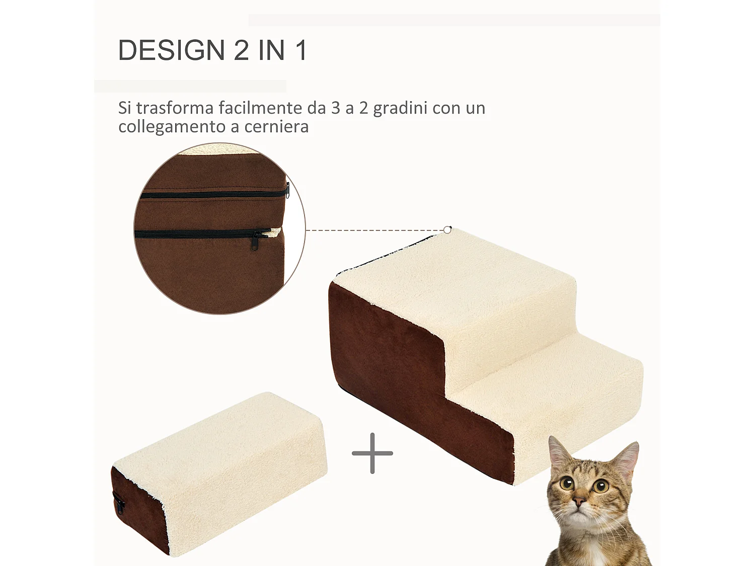 PawHut Scala per Cani e Cuccioli 3 Gradini Rimovibili e Antiscivolo