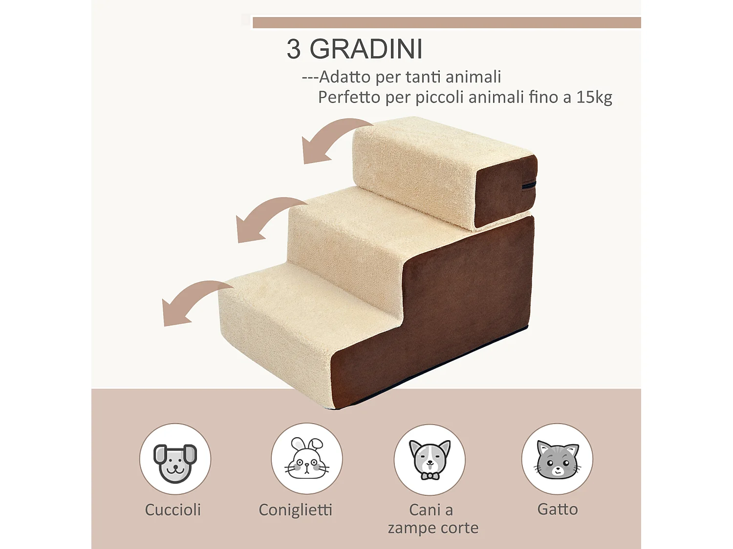 PawHut Scala per Cani e Cuccioli 3 Gradini Rimovibili e Antiscivolo