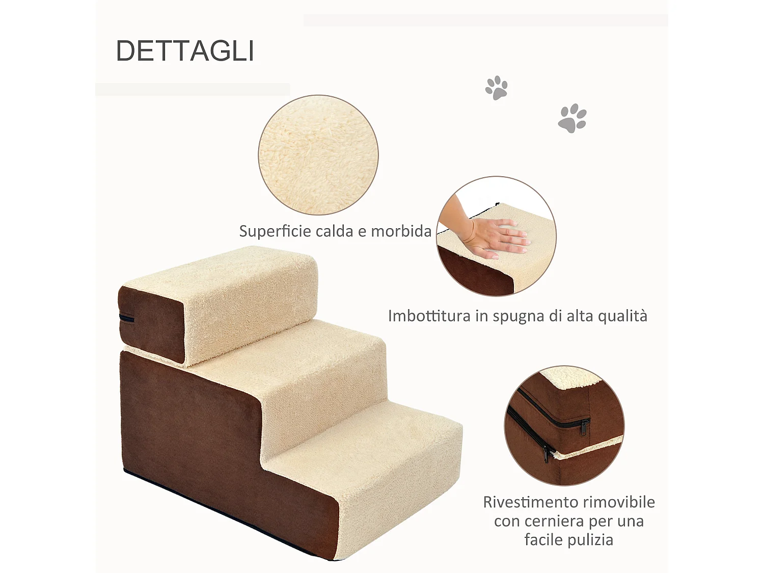 PawHut Scala per Cani e Cuccioli 3 Gradini Rimovibili e Antiscivolo